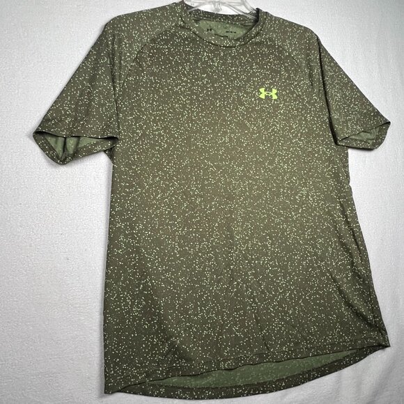 Under Armour Tech Tee Shirt Size Med Green Dot Speckled Workout Fitness - Picture 7 of 9